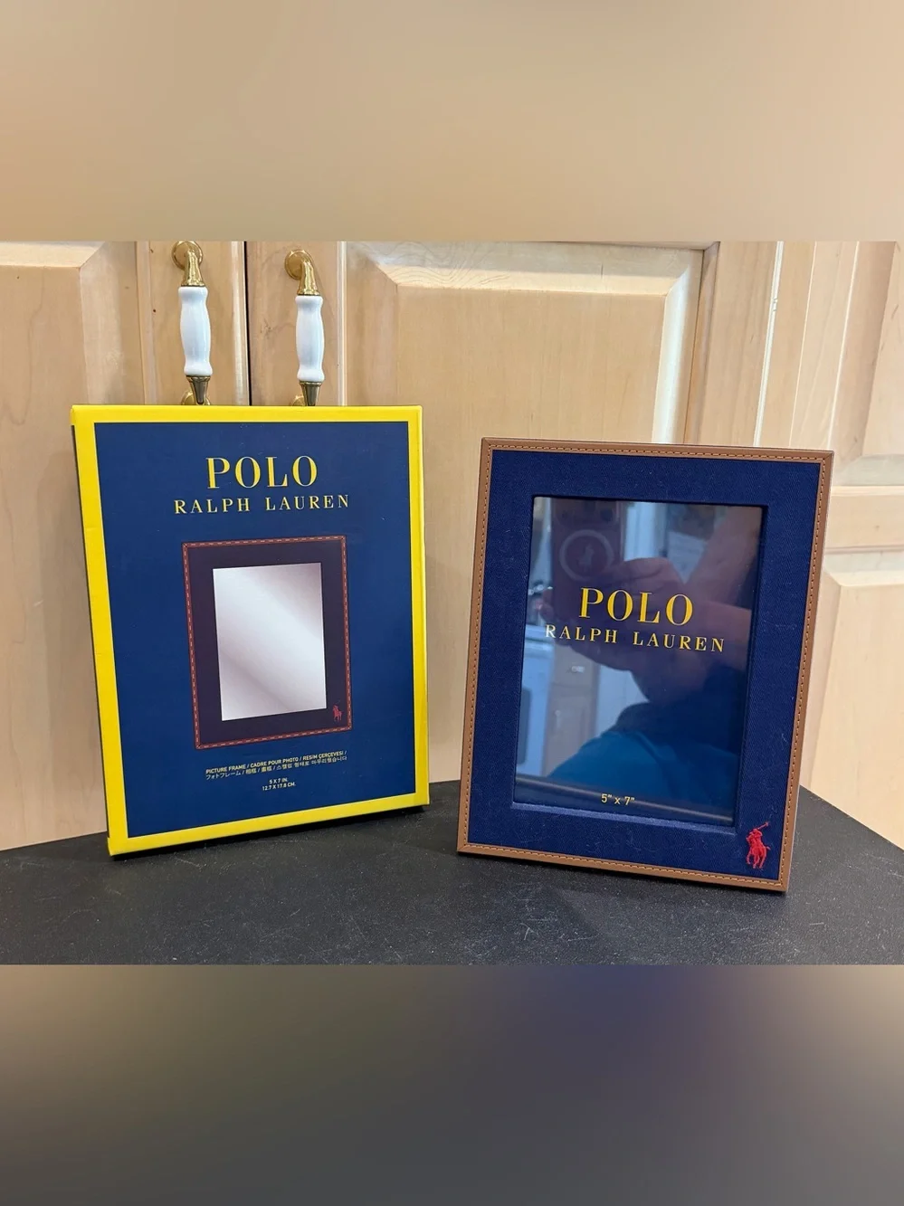Polo Ralph Lauren Navy Blue and Brown Picture Frame 5” x 7”